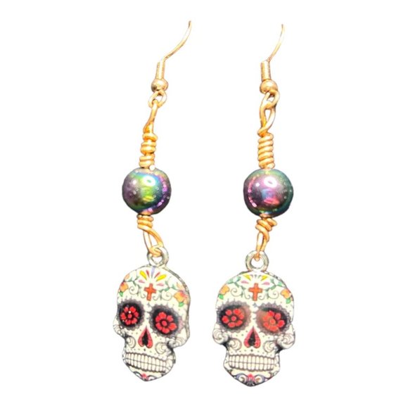 Day of the dead type skull dangle earrings - Picture 1 of 1